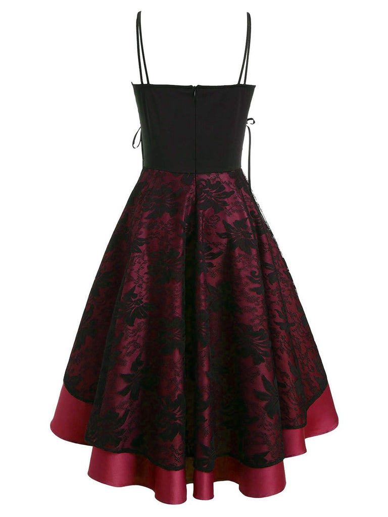 1980s Patchwork High Low Hem Strap Dress, classic 1980s style elegant retro fashion - Image 3
