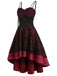 1980s Patchwork High Low Hem Strap Dress, classic 1980s style elegant retro fashion - Image 7