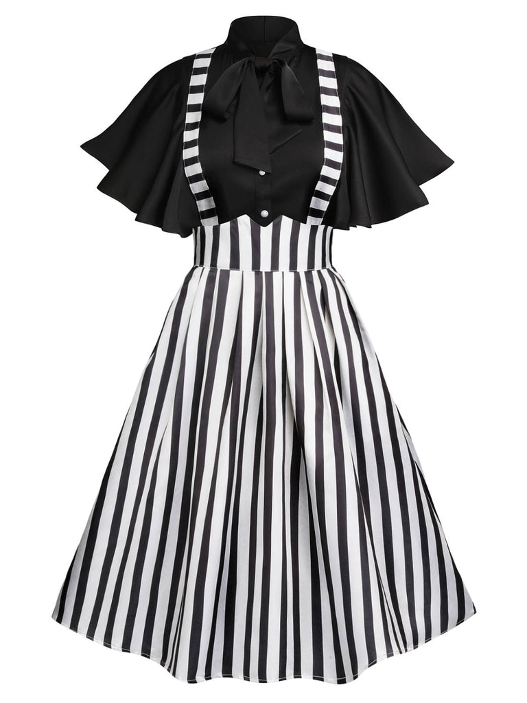2PCS 1950s Black Solid Blouse & Suspender Skirt, vintage skirt, retro style - perfect for women who love vintage and retro fashion