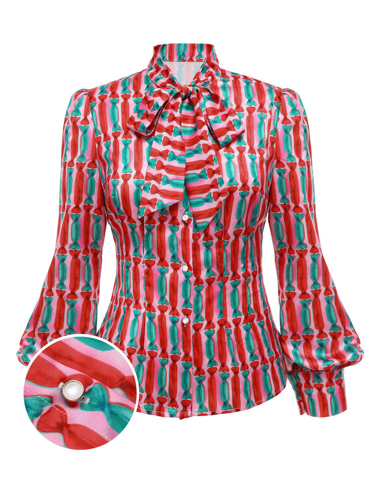2PCS 1950s Candy Tie-Up Blouse & Black Suspender Pants: timeless style reimagined