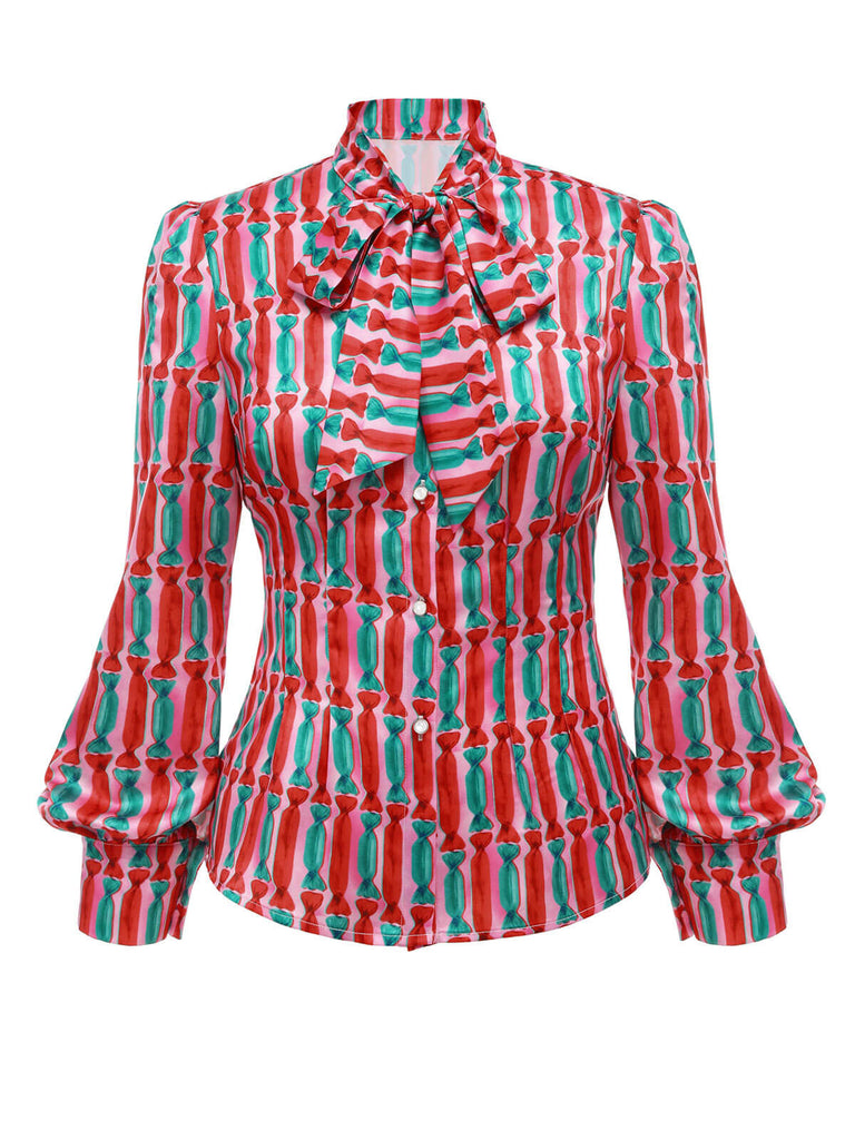 2PCS 1950s Candy Tie-Up Blouse & Black Suspender Pants: timeless style reimagined