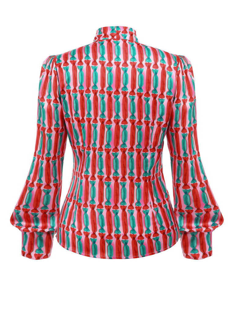 2PCS 1950s Candy Tie-Up Blouse & Black Suspender Pants — vintage elegance for the modern woman