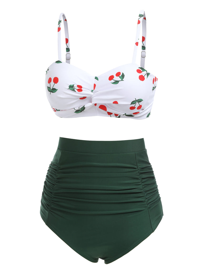 2PCS 1950s Cherry Spaghetti Strap Bikini Set - vintage fashion, retro style