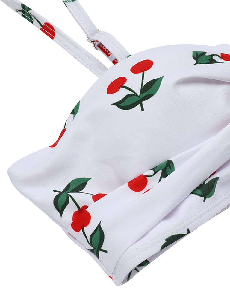 2PCS 1950s Cherry Spaghetti Strap Bikini Set - vintage fashion, retro style