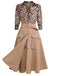 2PCS 1950s Leopard Lapel Romper & Khaki Skirt: timeless style reimagined