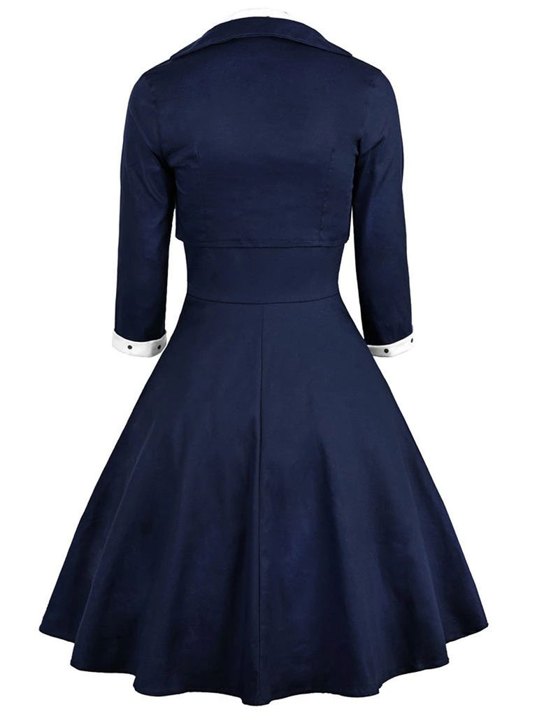 2PCS Navy 1950s Polka Dot Swing Dress, classic 1950s style elegant retro fashion - Image 4