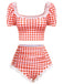 2PCS 1960s Plaid Lace Patchwork Swimsuit, vintage swimsuit, pin-up swimwear - perfect for women who love vintage and retro fashion