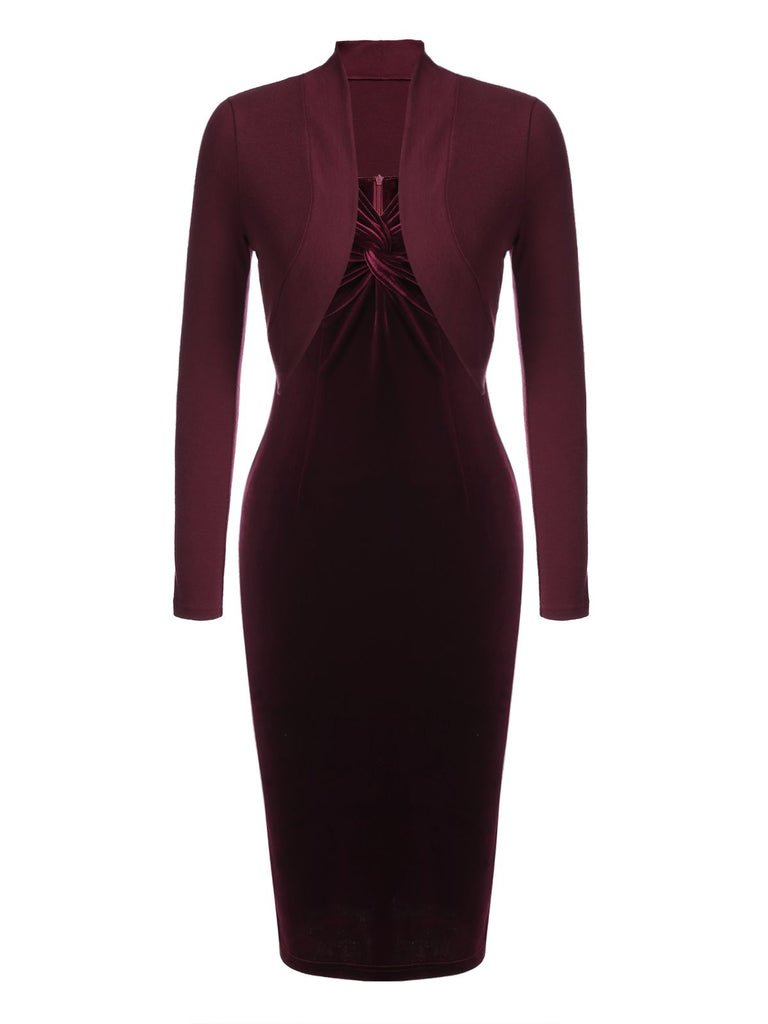 2PCS 1960s Velvet Bodycon Dress — vintage elegance for the modern woman