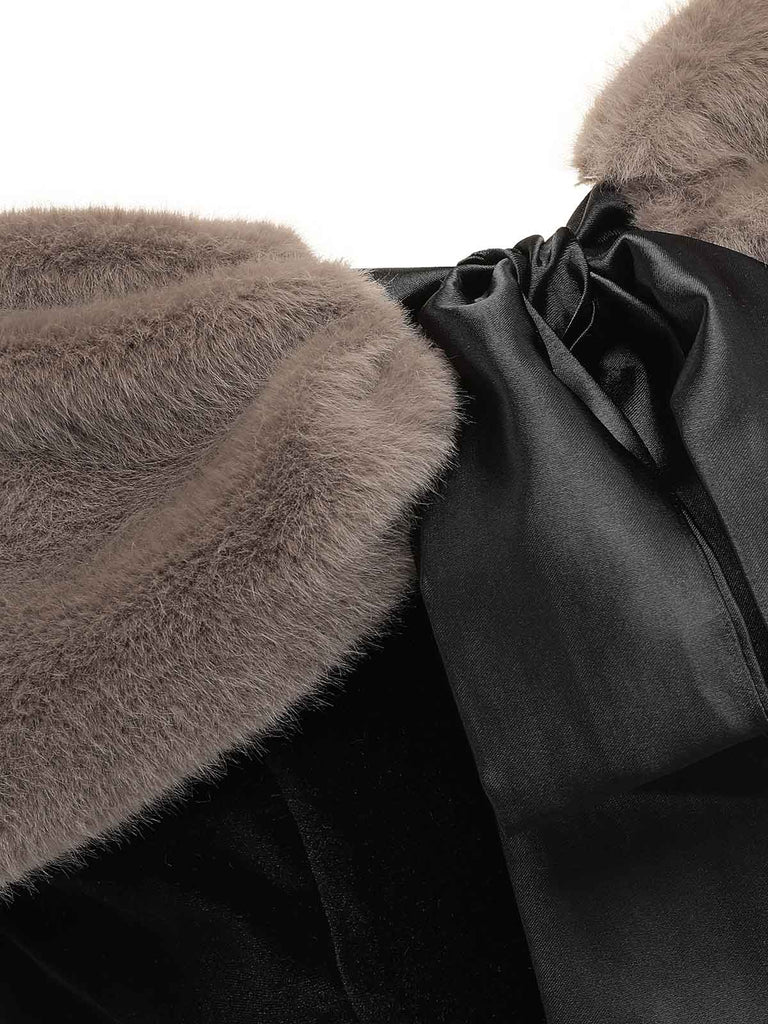 2PCS Black 1960s Solid Dress & Plush Cape, vintage dress, retro fashion - perfect for women who love vintage and retro fashion