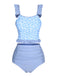 2PCS Blue 1940s Leopard Patchwork Swimsuit: timeless style reimagined