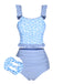 2PCS Blue 1940s Leopard Patchwork Swimsuit, vintage swimsuit, pin-up swimwear - perfect for women who love vintage and retro fashion