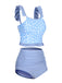 2PCS Blue 1940s Leopard Patchwork Swimsuit, vintage swimsuit, pin-up swimwear - perfect for women who love vintage and retro fashion