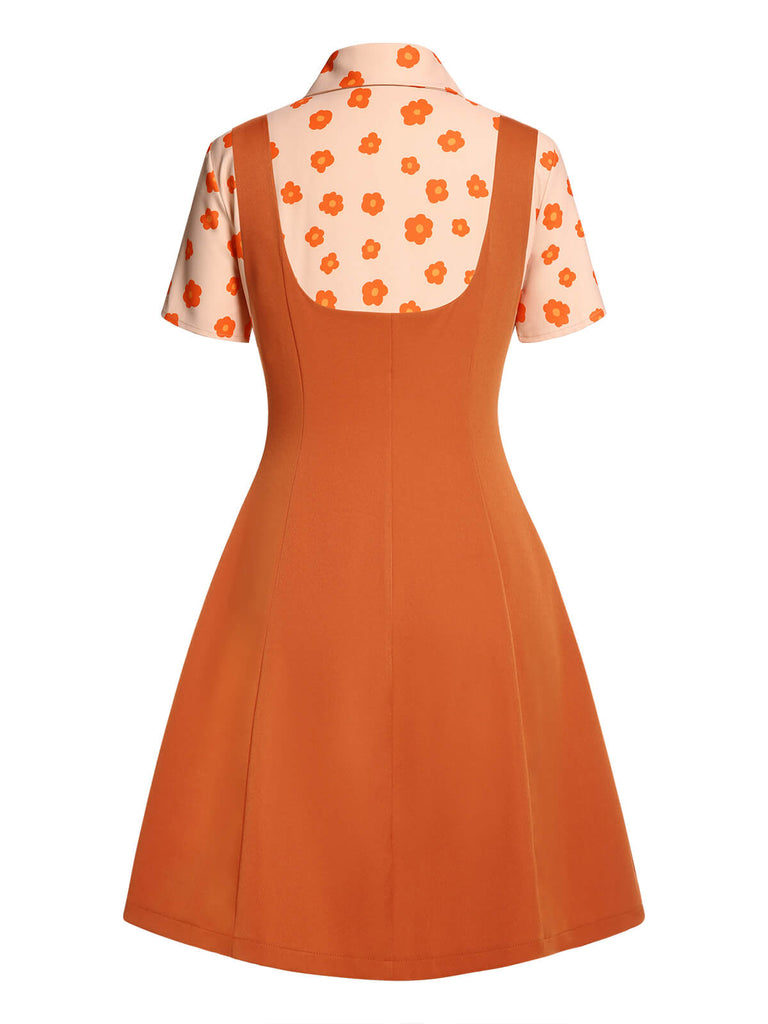 2PCS Orange 1960s Floral Shirt & Skirt, vintage skirt, retro style - perfect for women who love vintage and retro fashion