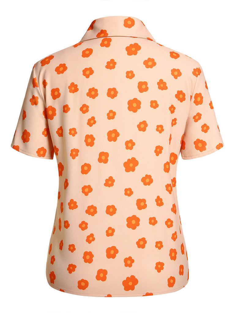 2PCS Orange 1960s Floral Shirt & Skirt: timeless style reimagined