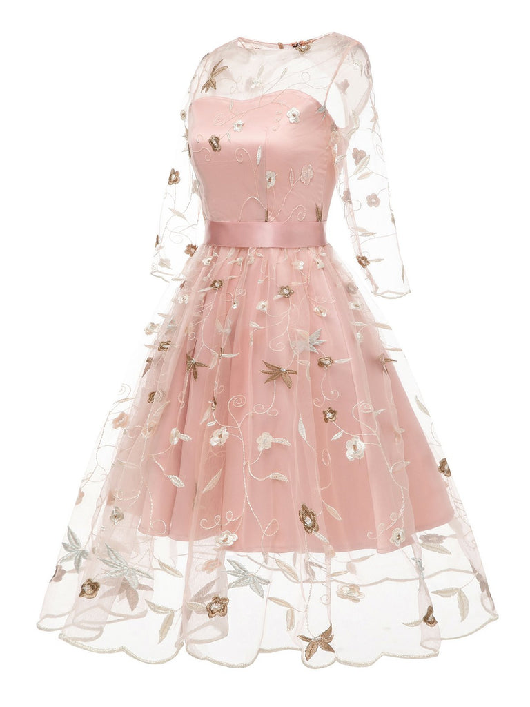 3/4 Sleeve 1950s Floral Embroidery Dress, classic 1950s style elegant retro fashion - Image 8