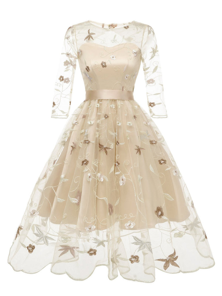 3/4 Sleeve 1950s Floral Embroidery Dress: timeless style reimagined
