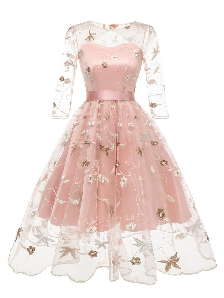 3/4 Sleeve 1950s Floral Embroidery Dress — vintage elegance for the modern woman
