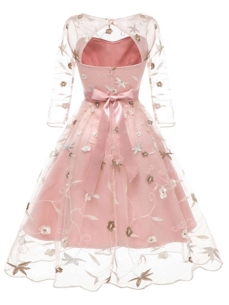 3/4 Sleeve 1950s Floral Embroidery Dress: timeless style reimagined