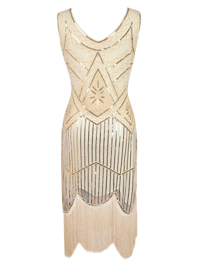 Apricot 1920s Beaded Sequin  Flapper Dress: timeless style reimagined