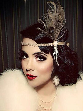 Apricot 1920s Feather Flapper Headband: timeless style reimagined