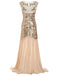 Apricot 1920s Sequin Maxi Flapper Dress, classic 1920s style elegant retro fashion - Image 4