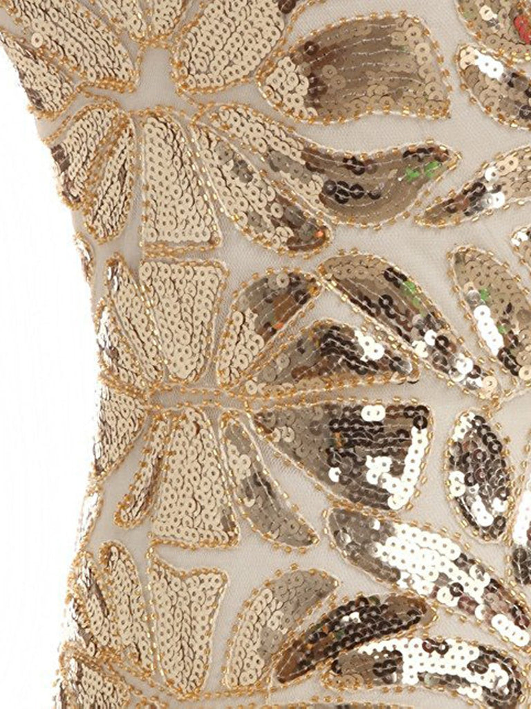 Apricot 1920s Sequin Maxi Flapper Dress, classic 1920s style elegant retro fashion - Image 5