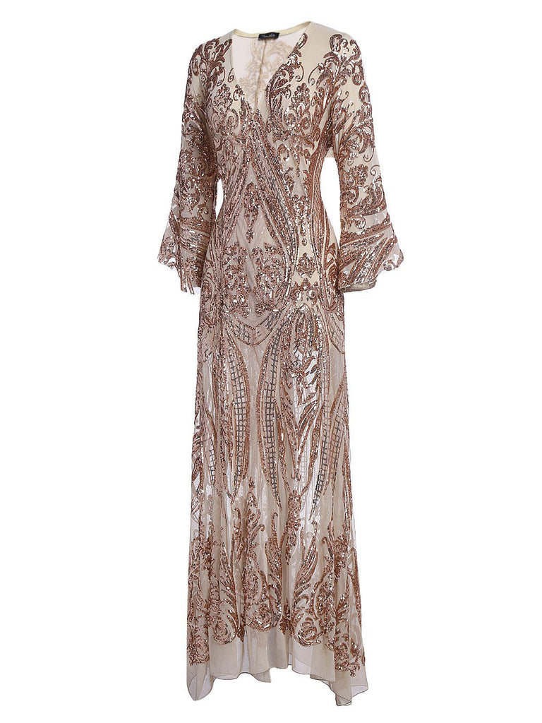 Apricot 1920s Sequined Maxi Cover-ups Dress: timeless style reimagined