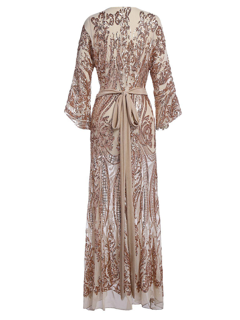 Apricot 1920s Sequined Maxi Cover-ups Dress — vintage elegance for the modern woman