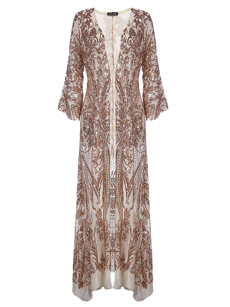 Apricot 1920s Sequined Maxi Cover-ups Dress: timeless style reimagined