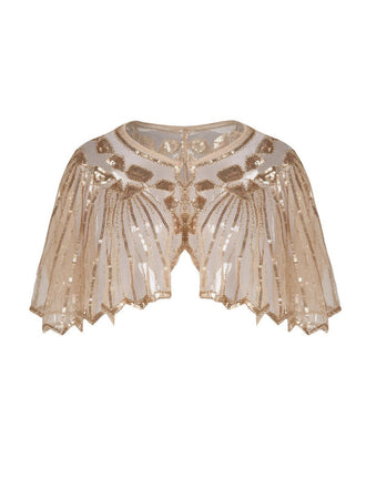 Apricot 1920s Shawl Beaded Sequin Cape, classic 1920s style elegant retro fashion - Image 1