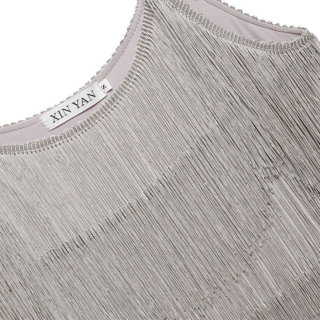 Belted Gray 1920s Fringe Gatsby Dress-US Warehouse - vintage dress, retro fashion, Gatsby party