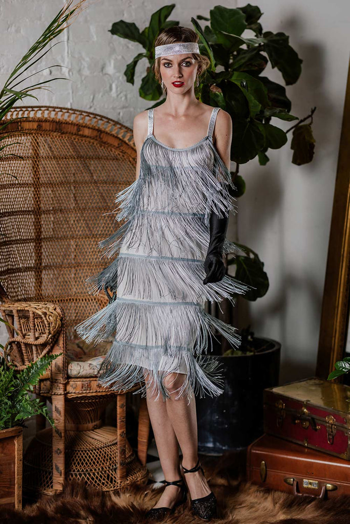 Belted Gray 1920s Fringe Gatsby Dress-US Warehouse - vintage dress, retro fashion, Gatsby party