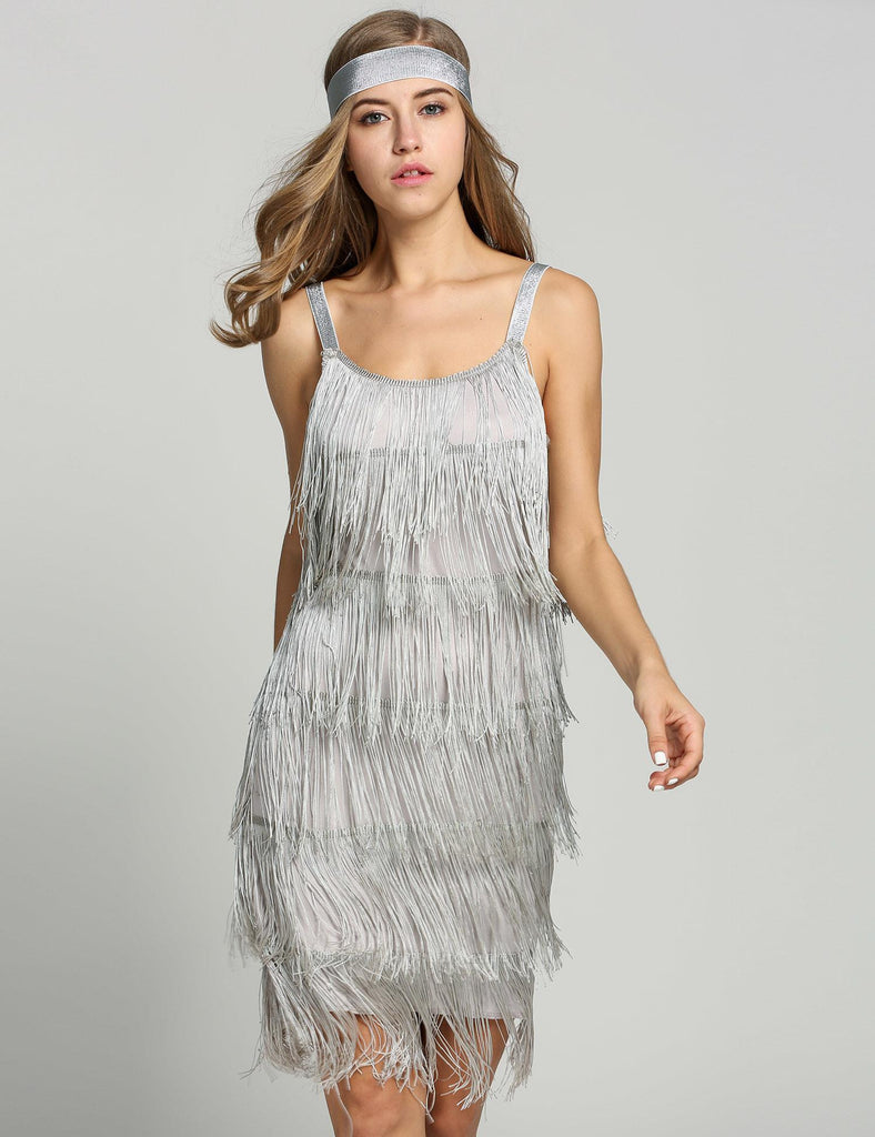 Belted Gray 1920s Fringe Gatsby Dress-US Warehouse - vintage dress, retro fashion, Gatsby party