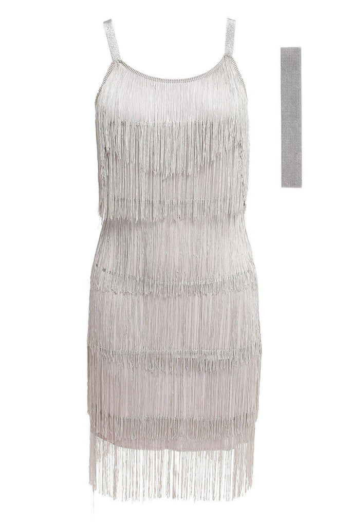 Belted Gray 1920s Fringe Gatsby Dress-US Warehouse - vintage dress, retro fashion, Gatsby party
