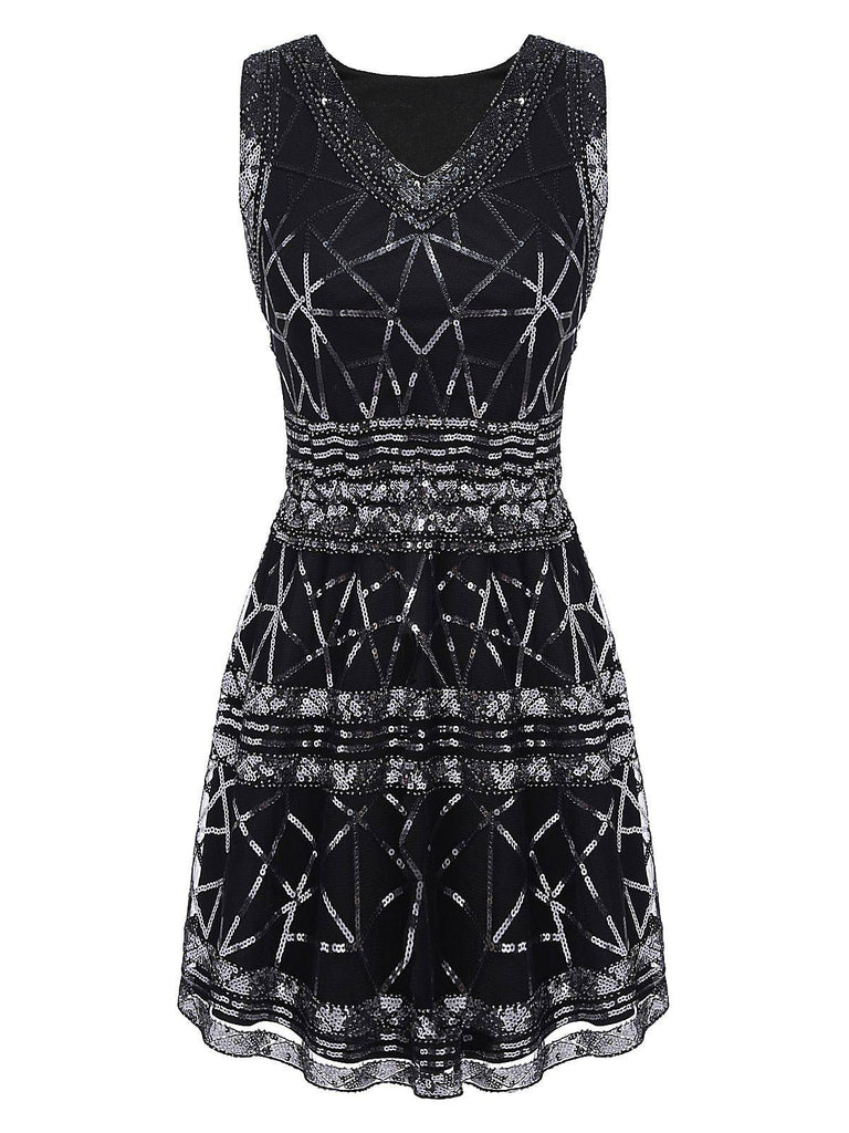 Black 1920s Geometric Sequined Dress — vintage elegance for the modern woman