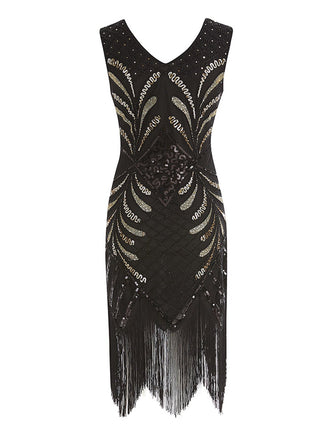 Black 1920s Sequin Fringed Gatsby Dress: timeless style reimagined