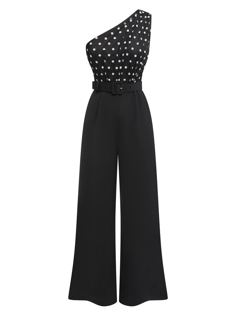 Black 1930s Polka Dots Patchwork Jumpsuit, vintage romper, retro jumpsuit - perfect for women who love vintage and retro fashion