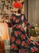 Black 1940s Rose Lantern Sleeved Lace-Up Dress — vintage elegance for the modern woman