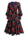 Black 1940s Rose Lantern Sleeved Lace-Up Dress — vintage elegance for the modern woman