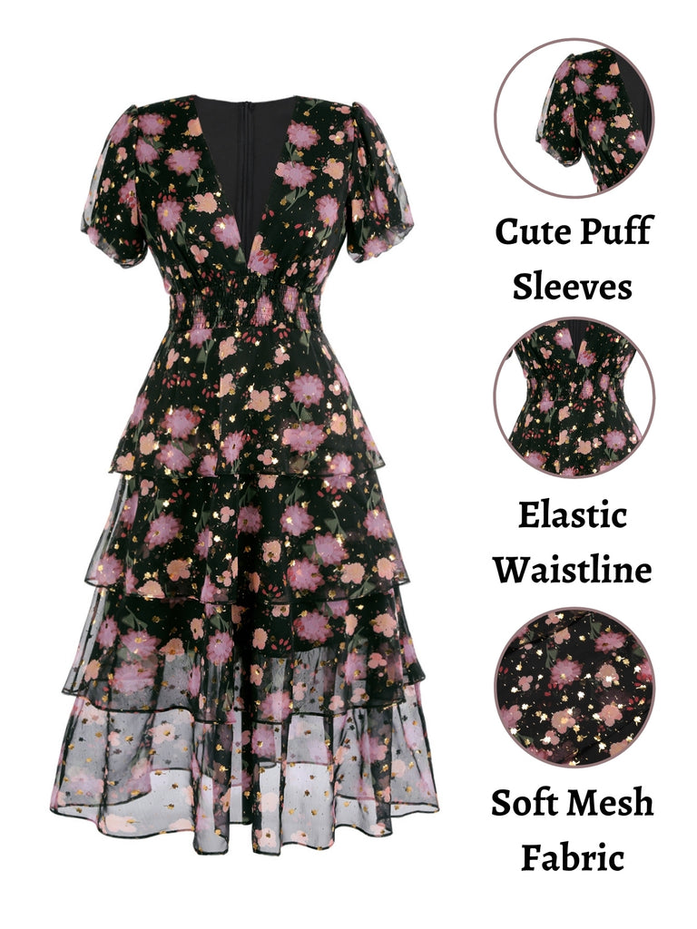 Black 1950s Lace Flowers Swing Dress — vintage elegance for the modern woman