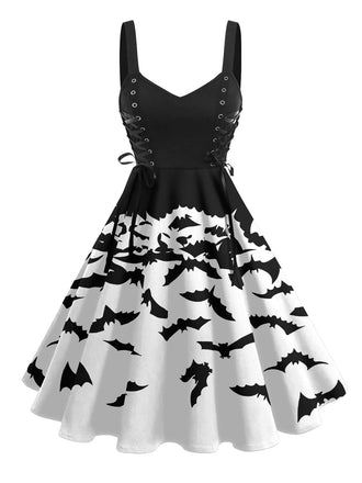 Black 1950s Patchwork Lace-up Bat Dress: timeless style reimagined