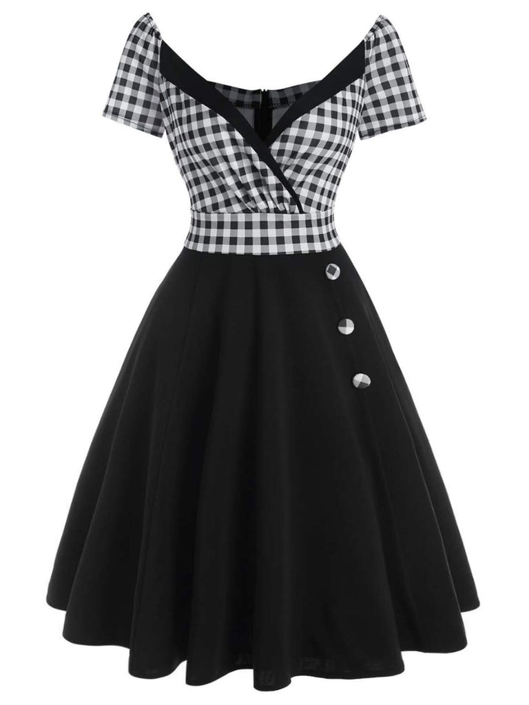 Black 1950s Plaids Button Swing Dress: timeless style reimagined