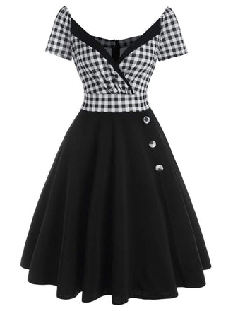 Black 1950s Plaids Button Swing Dress: timeless style reimagined