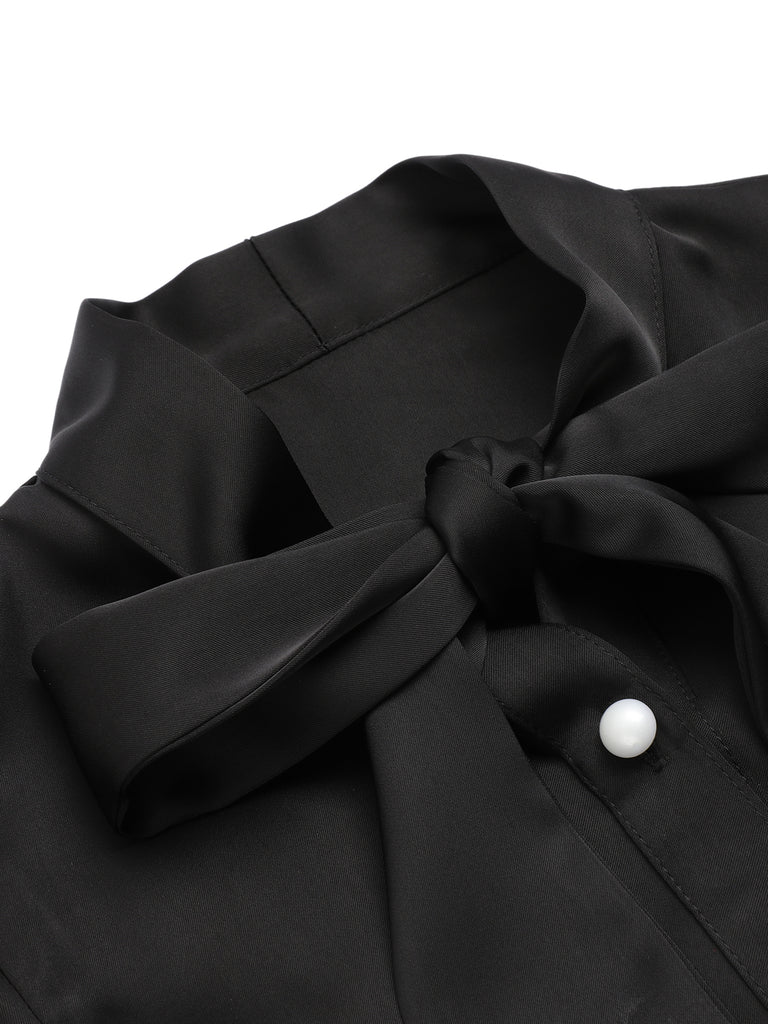 Black 1950s Solid Ruffled-Sleeve Blouse, vintage top, retro blouse - perfect for women who love vintage and retro fashion