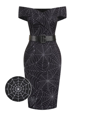 Black 1960s Off-shoulder Spider Web Dress, vintage dress, retro fashion - perfect for women who love vintage and retro fashion