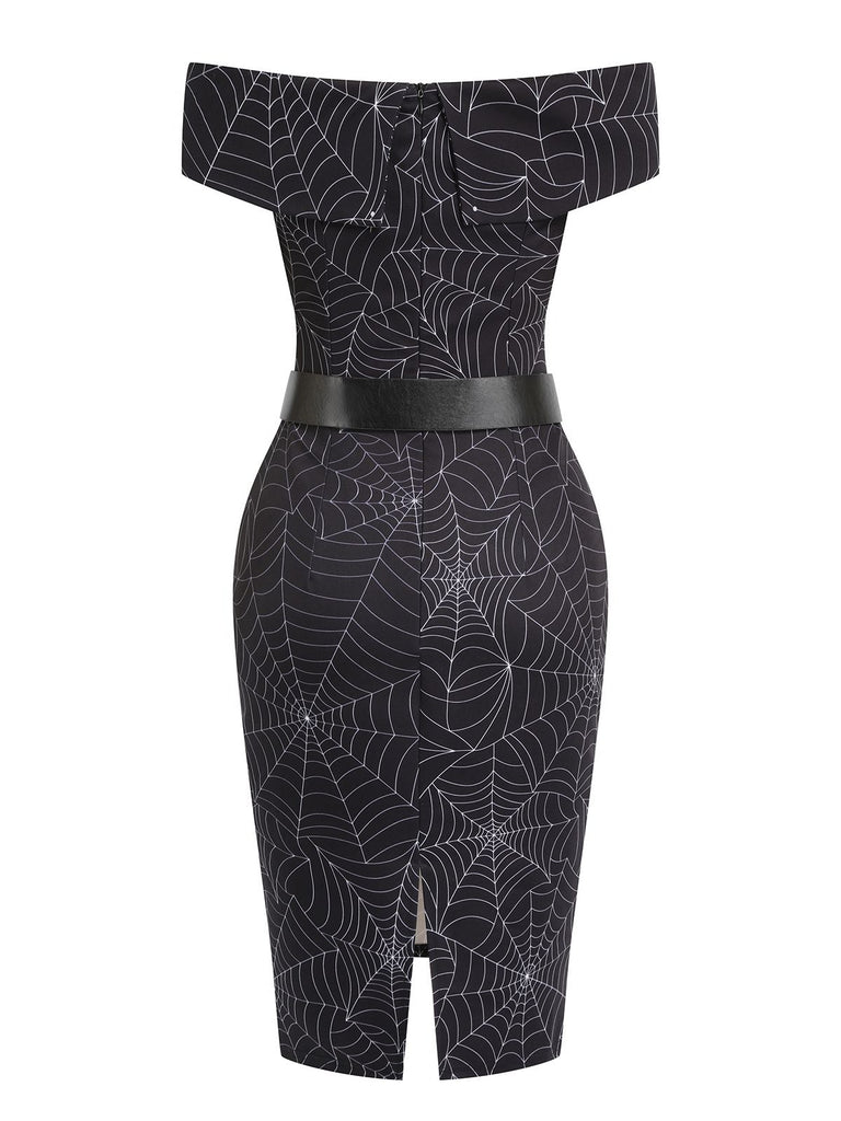 Black 1960s Off-shoulder Spider Web Dress, vintage dress, retro fashion - perfect for women who love vintage and retro fashion