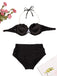 Black 1960s Shell Pearl Halter Bikini Set - vintage fashion, retro style, classic black