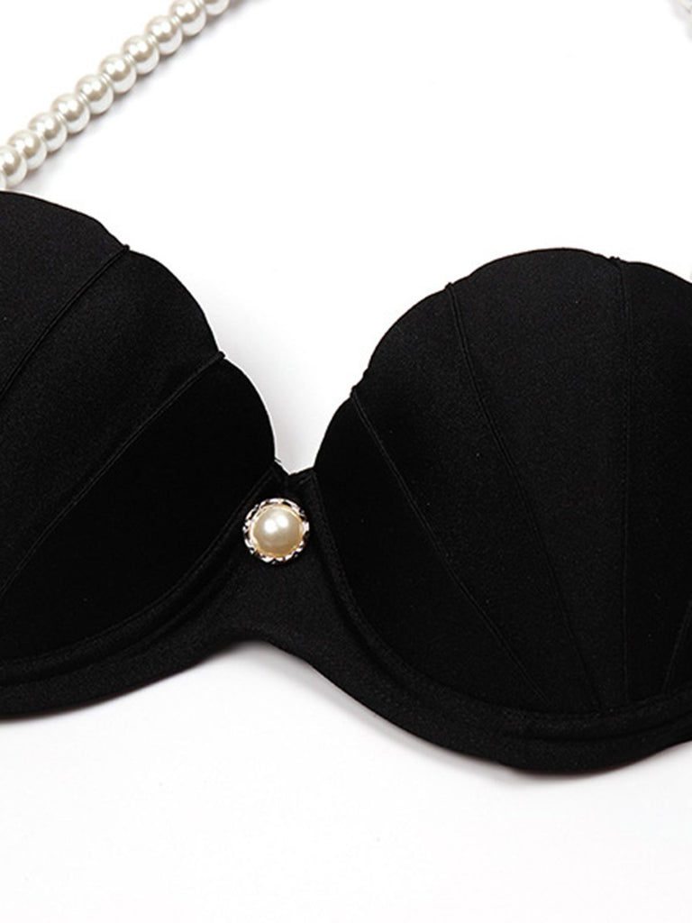 Black 1960s Shell Pearl Halter Bikini Set - vintage fashion, retro style, classic black