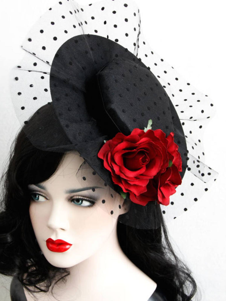 Black Retro 3D Roses Mesh Hat, vintage fashion, retro style - perfect for women who love vintage and retro fashion