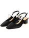 Black Velvet Satin Pearl Chunky Heel Shoes, vintage shoes, retro heels - perfect for women who love vintage and retro fashion